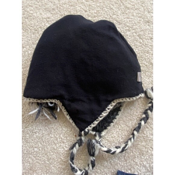Woolies Wool Hat Cap Ear Flap L Grey Beanie Polar Fleece Lined Nepal Aztec Ikat - Picture 5 of 7